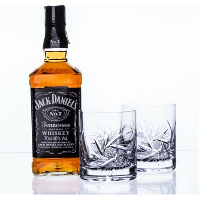 BOHEMIA CRYSTAL Dárková sada whisky Jack Daniel’s Old No. 7 a 2 ručně broušené sklenice brus Větrník Bohemia Crystal 330 ml