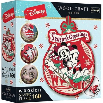 Trefl Dřevěné Vánoční dobrodružství Mickeyho a Minnie 18,2x24,2cm v krabici 20x20x6cm 160 dílků
