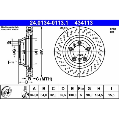 ATE 434113 brzdový kotúč 24.0134-0113.1, sada 2 ks