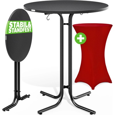 Casaria Barový stolek šedý 110x70cm + potah červená Ø70cm