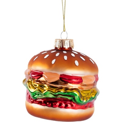 Vianočná Guľa GLASSO, tvarovaná sklenená, burger, 11x10 cm, HOMLA