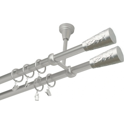 OK-GarnýžeCZ Garnýž kovová dvouřadá 16mm Sevilla double satina 310 cm do stropu / kroužky s žabkou