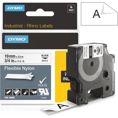 Páska Dymo Rhino nylon, 19mm (18489) bílá, černý tisk, 3,5m