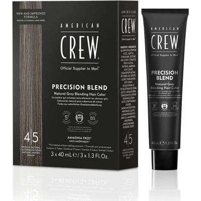 American Crew Precision Blend - bezamoniakové pánske farby na vlasy a bradu, 3 x 40 ml Medium Natural 4-5 - hnedá