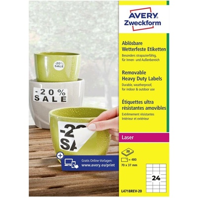Avery-Zweckform L4718REV-20 70 x 37 mm , fólie biela 480 ks premiestniteľné