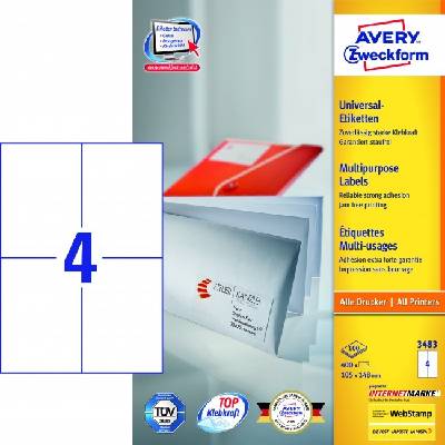 Etikety univerzálne 105x148mm Avery A4 100 hárkov