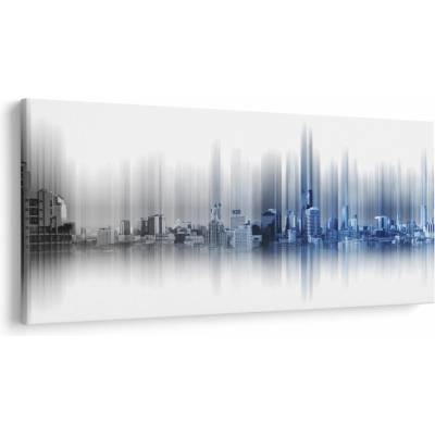 Obraz - Panoráma mesta, modro-šedé, jednodielne 200x100 cm