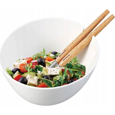KLAUSBERG KB-7787 Porcelánová mísa bílá 23cm na salát s lžícemi