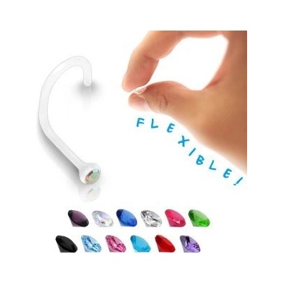 Šperky eshop piercing do nosu transparentní BioFlex s barevným zirkonem U20.05 zelená G