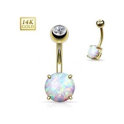 Šperky4U zlatý piercing do pupíku s opál velký ZL01046-YG