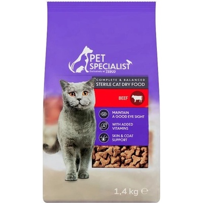 Pet Specialist Kompletní krmivo pro dospělé sterilizované kočky s hovězím 1,4 kg – Hledejceny.cz