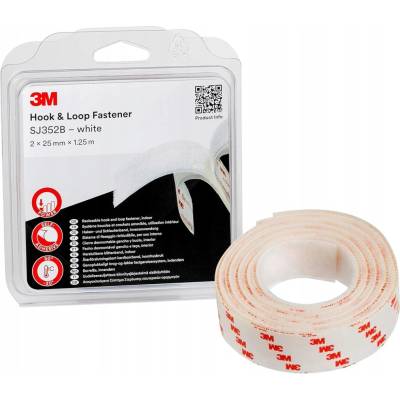 SJ352BWT 3M Hook & Loop háčky a smyčky bílý, 2 x 25 mm x 1,25 m, kompletní spoj v blistru, interiér