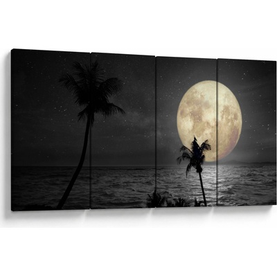 Obraz - Pláž za splnu v šedých tónoch, štvordielne 160x80 cm