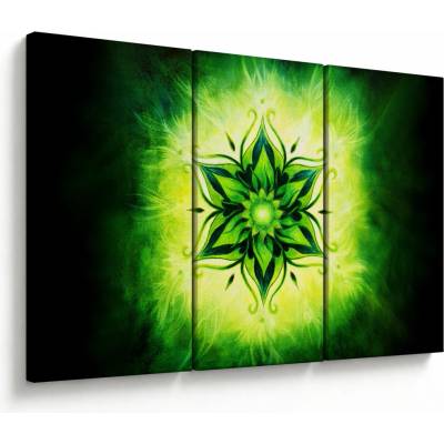 Obraz - Kvetinová mandala v zelenom pozadí, trojdielne 120x80 cm