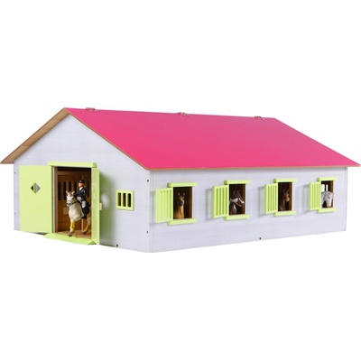 Kids Globe 610189 stáj pro koně dřevěná růžová velká 72 5 x 38 x 60 cm 1:24