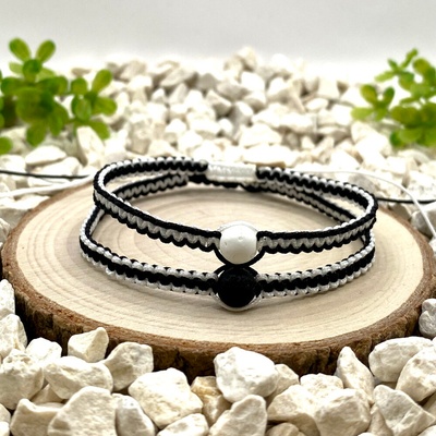 Certom Párové macramé náramky s bílou a černou lávou 0519