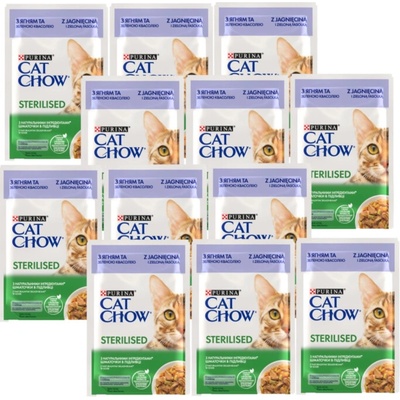 CAT CHOW Sterilizované krmivo s jehněčím masem a zelenými fazolkami s omáčkou 12 x 85 g
