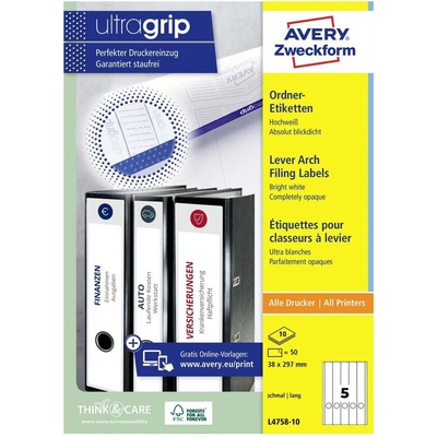 Avery-Zweckform štítky zložiek L4758-10 38 x 297 mm papier biela trvalé 50 ks
