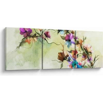 Obraz - Malba pnoucí květiny, třídílný 90x30 cm