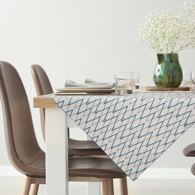 Takoy Dekorativní ubrus INES přírodní tmavě tyrkysový, 85x85 cm, s potiskem geometrického motivu – kolekce SEA SUMMER-HF-456625 | 85 x 85 cm