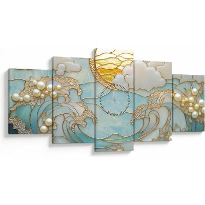Obraz - 3D perly v oceáne (s hodinami), päťdielne 150x80 cm s hodinami