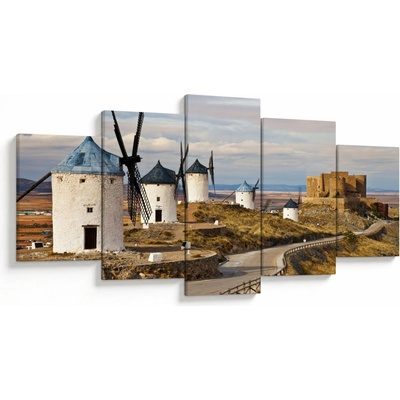 Obraz - Veterné mlyny Consuegra, Španielsko, päťdielne 150x80 cm