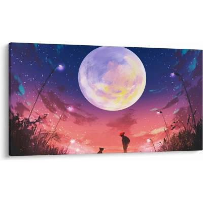 Obraz - Žena a pes pri splne, jednodielne 120x70 cm