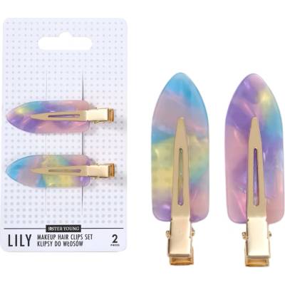 Spony do vlasov s podložkami Sister Young Lily Makeup Hair Clips Set - 6 cm, 2 ks - ružovo-fialové