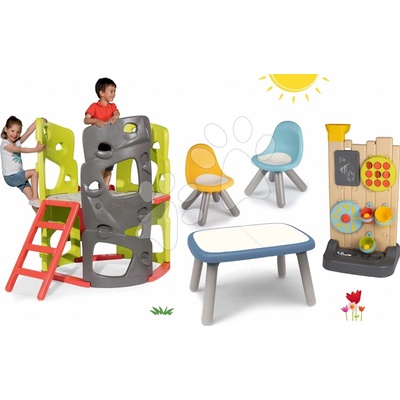 Smoby Set prolézačka Multiactivity Climbing Tower na šplhání se skluzavkou a stůl se dvěma židlemi