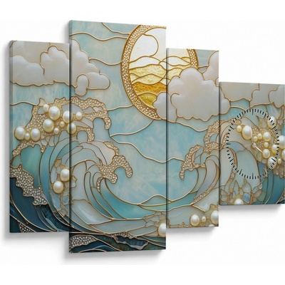 Obraz - 3D perly v oceáne (s hodinami), štvordielne 110x75 cm s hodinami