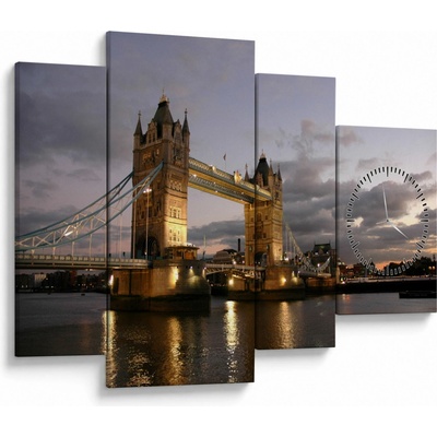 Obraz - Tower Bridge v noci (s hodinami), Čtyřdílný 110x75 cm s hodinami