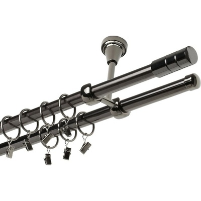 OK-GarnýžeCZ - Garnýže kovová dvouřadá 19mm Cylinder onyx 390 cm do stěny / kroužky s žabkou