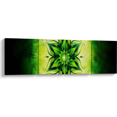 Obraz - Kvetinová mandala v zelenom pozadí, štvordielne 160x40 cm