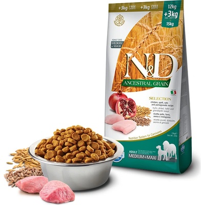 N&D Ancestral Grain Dog Adult Medium & Maxi Selection Chicken Spelt Oats & Pomegranate 15 kg