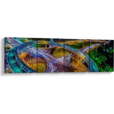 Obraz - panoráma nočného mesta, štvordielne 160x40 cm