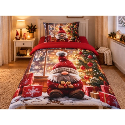 Jahu Vianočné obliečky z mikrovlákna 45x45 Vianočný škriatok 140x200 70x90