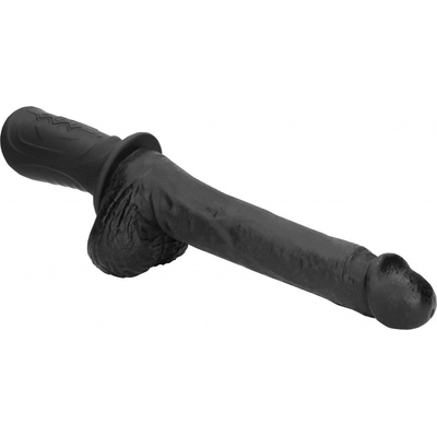 Shots Ouch! Hand Held Liquid Silicone Vibrating and Thrusting Sex Machine Black vibrační a šukací silikonové dildo 31 x 4 cm
