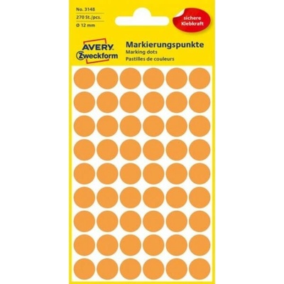 AVERY ZWECKFORM okrúhle 12 mm neónovo oranžové 270 etikiet bal 5 list