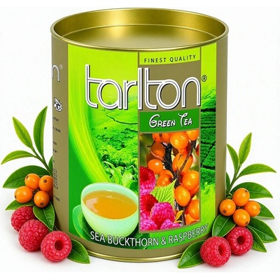 Tarlton Papírová dóza SEA BUCKTHORN & RASPBERRY zelený čaj 100 g