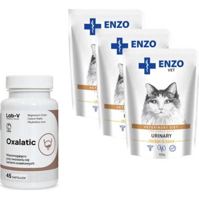 ENZO VET Urinary s kuřecím masem v omáčce 3 x 100 g + LAB-V Oxalatic 45 tablet