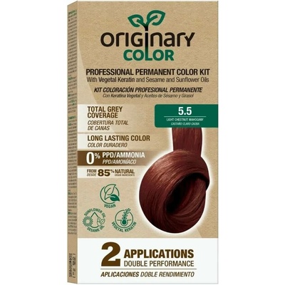 Herbatica Profesionální sada na barvení vlasů s keratinem a rostlinnými oleji Originary Color Barva: Světlý kaštan-mahagon 5/5