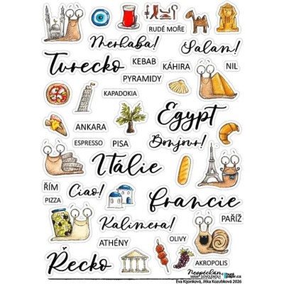 Písmena, čísla, samolepky s texty HuráPapír Samolepky A5 Turecko, Egypt, Itálie, Francie, Řecko – Hledejceny.cz