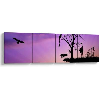 Obraz - Siluety zvierat, štvordielne 160x40 cm