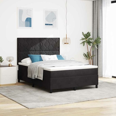 Postel s boxspringem s čelo Černý 200 x 140 cm samet