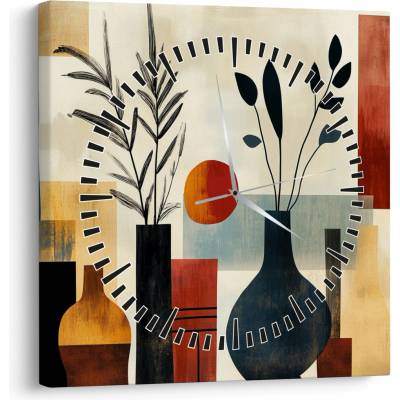 Obraz - Kubistické vázy (s hodinami), jednodílný 30x30 cm s hodinami