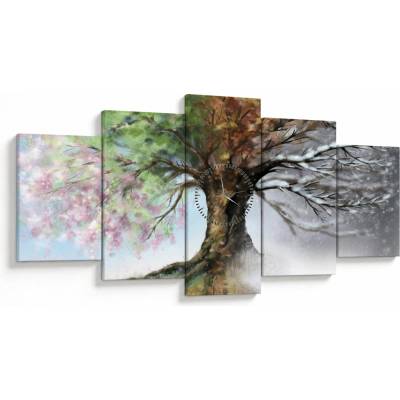 Obraz - Strom štyroch ročných období (s hodinami), päťdielne 150x80 cm s hodinami