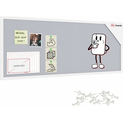 ALLboads Textilná (filcová) nástenka biela 100 x 40 cm , v bielom drevenom ráme, TFWHITE104W