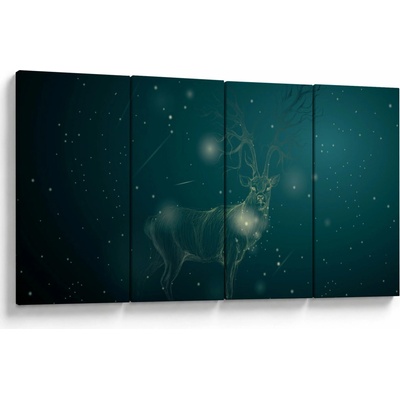 Obraz - Magický jeleň v noci, štvordielne 160x80 cm