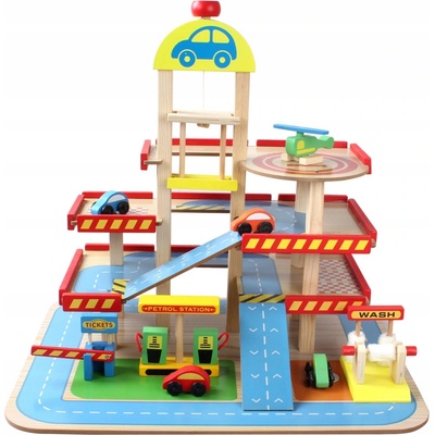 Ecotoys dřevěná garáž s výtahem a vrtulníkem