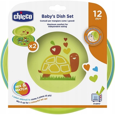 Chicco jídelní sada talíř 22 cm a miska 15 cm 2 ks